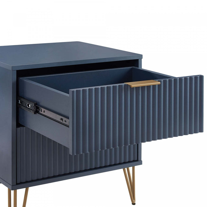 Dumbo Modern 20\" Fluted Nightstand in Midnight Blue (2-Drawer) - Set of 2 