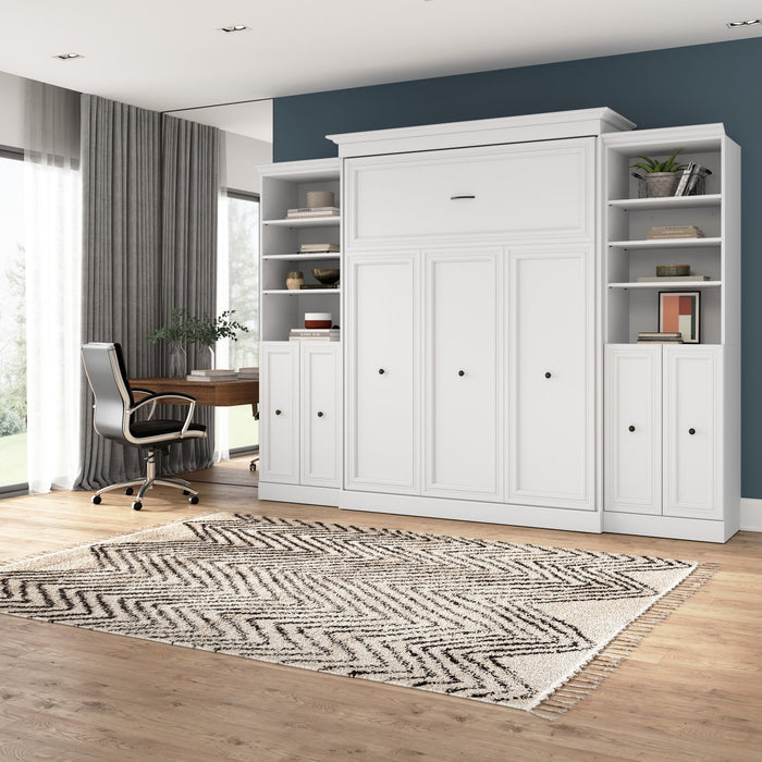Bestar Versatile Queen Murphy Bed and Two Closet Organizers with Doors (115 W) - White