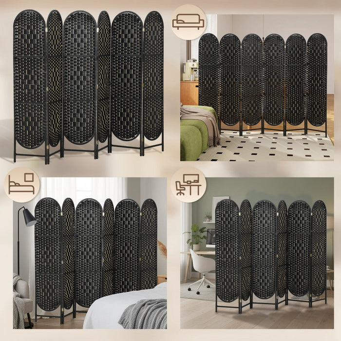 HOMCOM 6 Panel Room Divider, Bohemian Folding Privacy Screen, Black