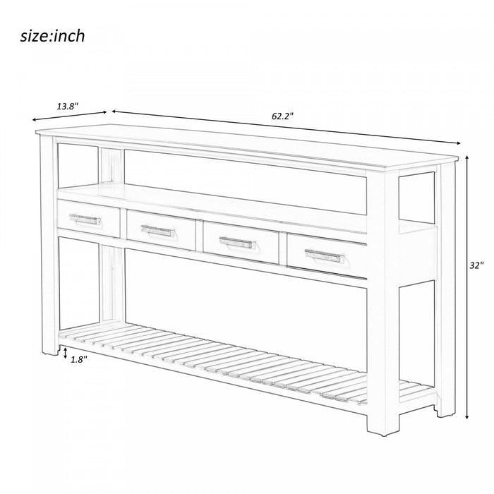 Ava 62.2'' Large Entryway Table with Drawers and Open Shelves,Navy Blue Sofa Table  