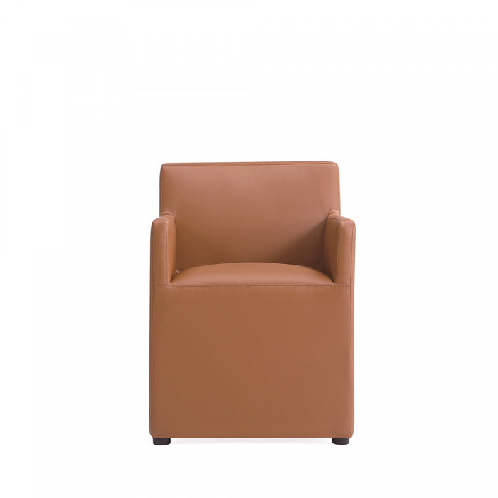 Anna Square Modern Vegan Leather Armchair in Saddle Brown - Set of 2 