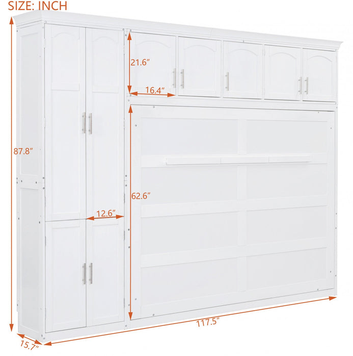 Eileen Space-saving Murphy Wall Bed With Cabinets, Queen Size - White 