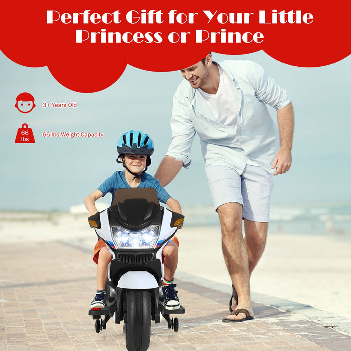 Costway 12v Kids Ride On Motorcycle Electric Motor Bike W/ Training Wheels & Light White