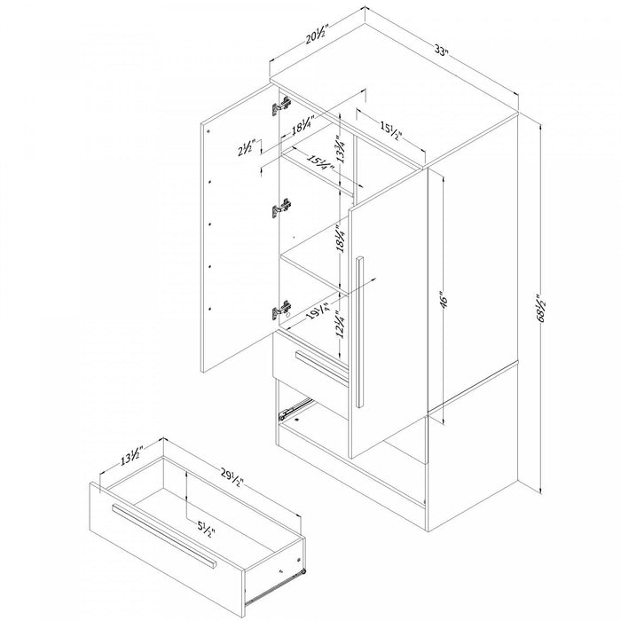 Acapella Wardrobe Armoire With Doors And Drawers - Pure White 