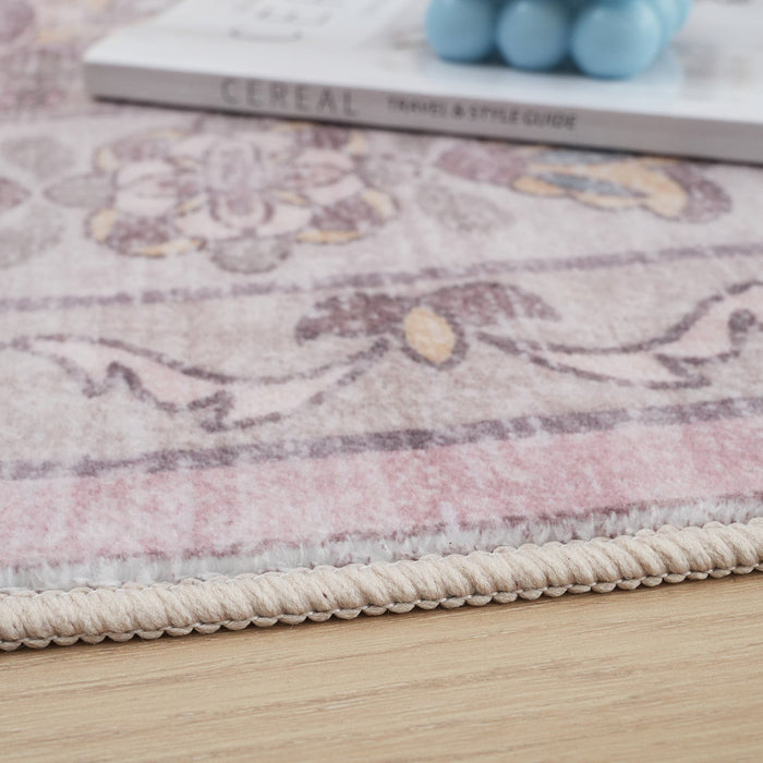 Aqua Pink Washable Non-slip Low Pile Area Rug 5'x7' 