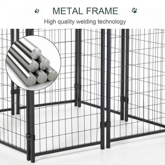 Pawhut 4' X 4' X 4.5' Large Outdoor Dog Kennel Steel Fence With Uv-resistant Oxford Cloth Roof & Sec
