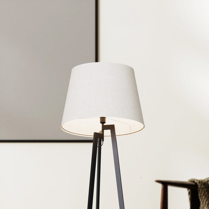 64\" Black Architectural Tripod Floor Lamp with Textured Shade