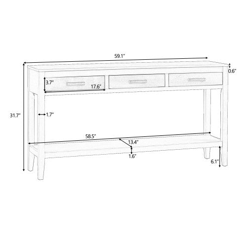 Emma 59.1'' Farmhouse Entryway Table with Drawers and Open Shelf,Grey Sofa Table  