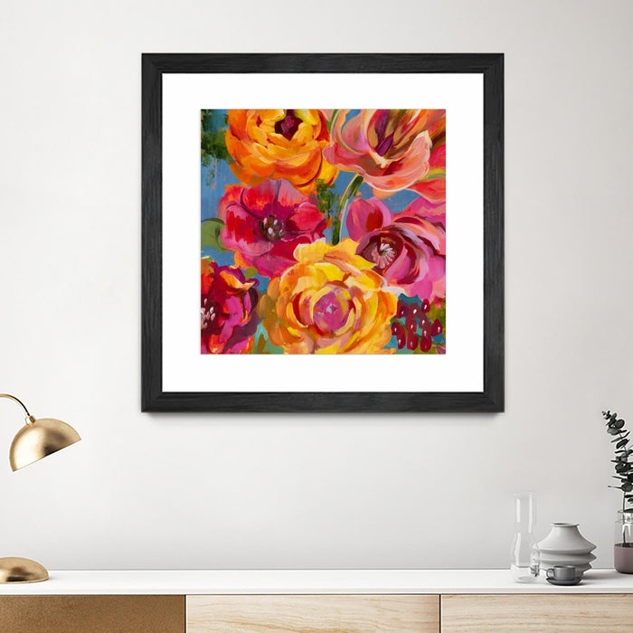 \"Spring Bouquet V32\" Matted and Framed Black 30x30 Wall Art