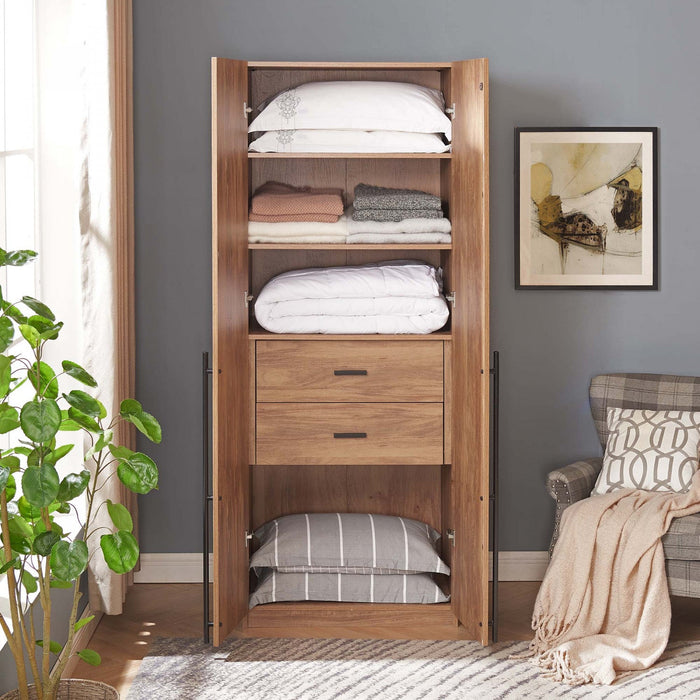 Lee Modern 32\" Wardrobe Closet in Golden Brown Armoire 
