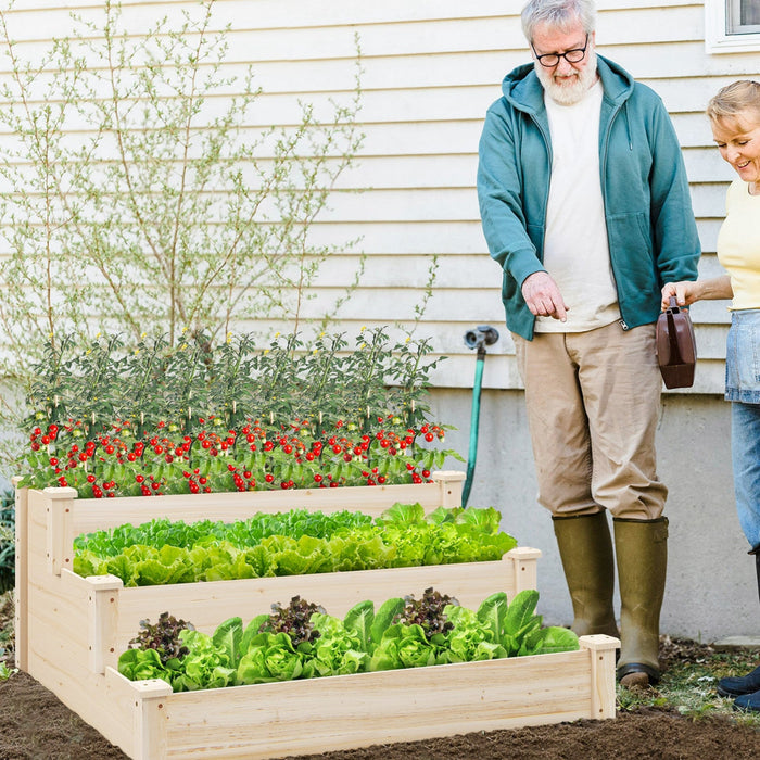 Costway 3-tier Wooden Raised Garden Bed With Open-ended Base Growing Planter For Backyard