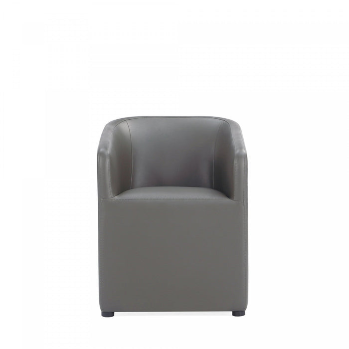 Anna Round Modern Vegan Leather Armchair in Graphite - Set of 2 