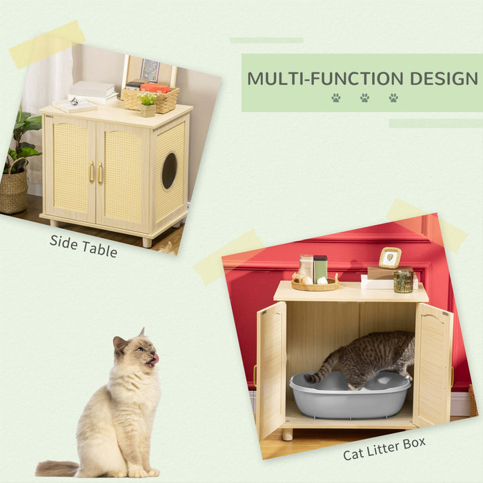 Pawhut Cat Litter Box Enclosure With Soft Cushion, Indoor Cat Washroom Storage Bench End Table With 