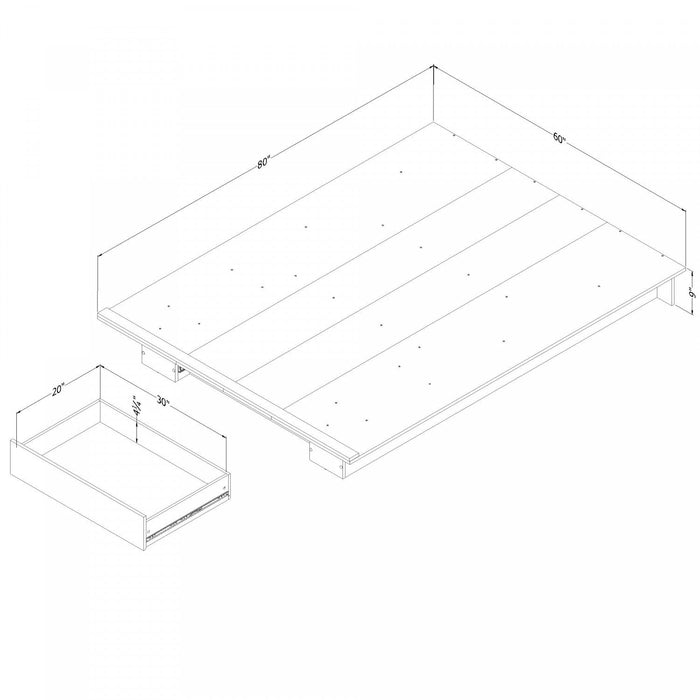 Musano Queen Platform Bed with Drawer - Nordik Oak