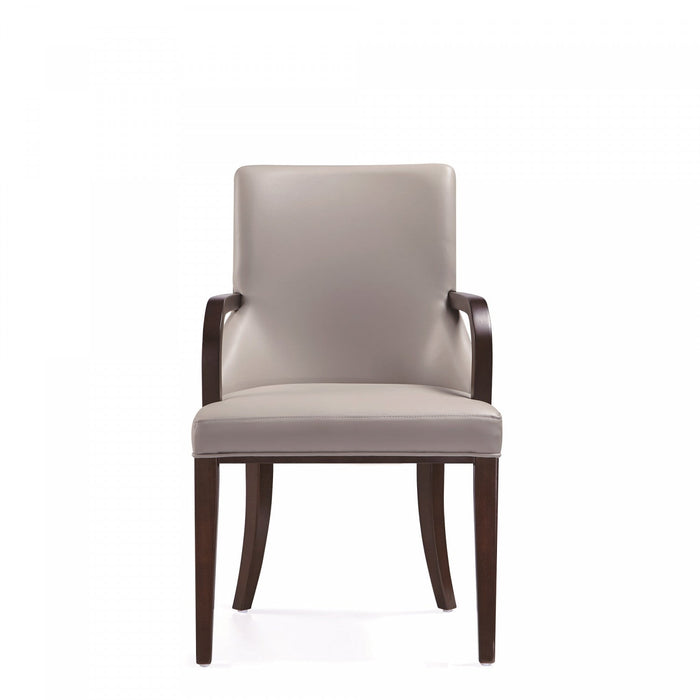 Shubert Modern Wood Vegan Leather and Velvet Armchair in Light Gray - Set of 2 