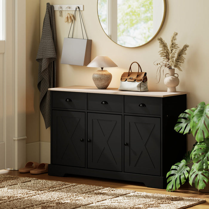 HOMCOM 46.5" Sideboard Buffet Cabinet with 3 Barn Doors and 3 Drawers Black