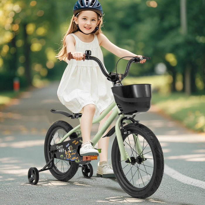 Costway 16" Kid's Bike With Training Wheels Adjustable Handlebar & Seat Handbrake Green