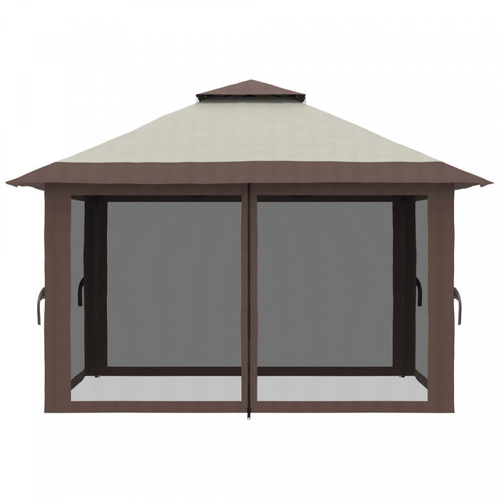 Outsunny 13' X 13' Pop Up Canopy With Mesh Sidewalls, Easy Up Canopy Tent Shelter With 2-tier Roof, 