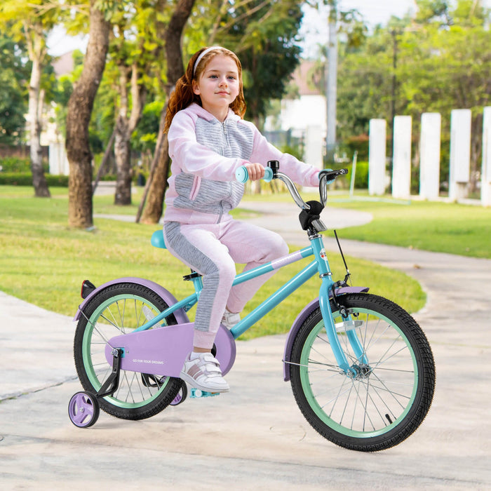 Costway 18" Kids Bike With Adjustable Saddle Handlebar Removable Training Wheels Handbrake Blue