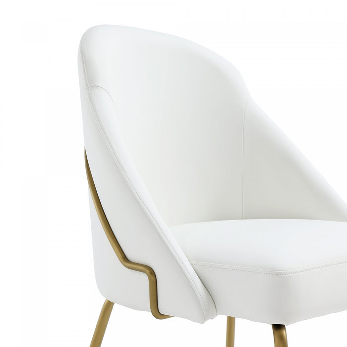 Gracie Modern Metal Vegan Leather Dining Chair in White and Gold 
