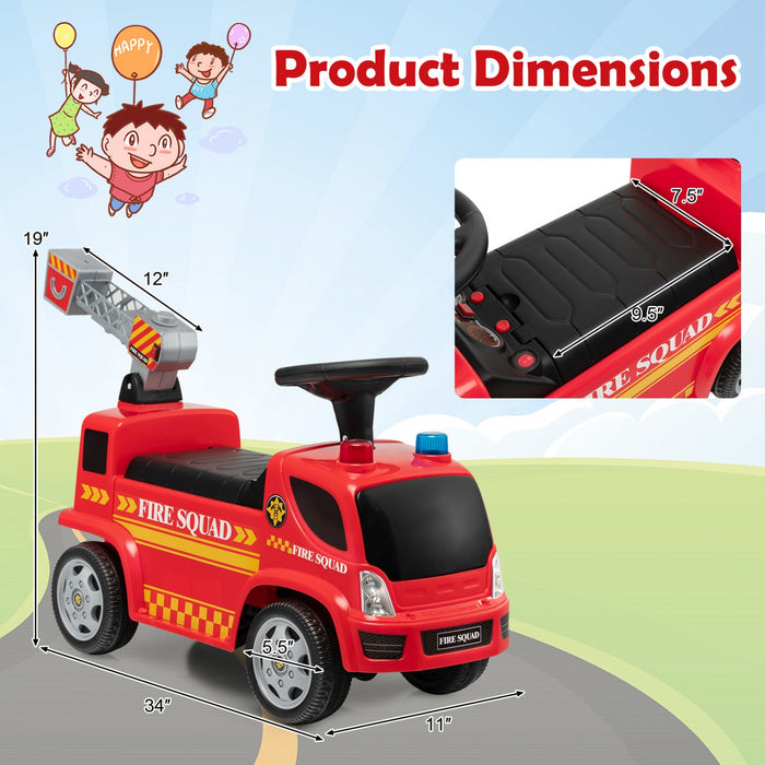 Costway Kids Ride On Fire Truck Foot-to-floor Sliding Push Car W/ Music & Bubble Maker