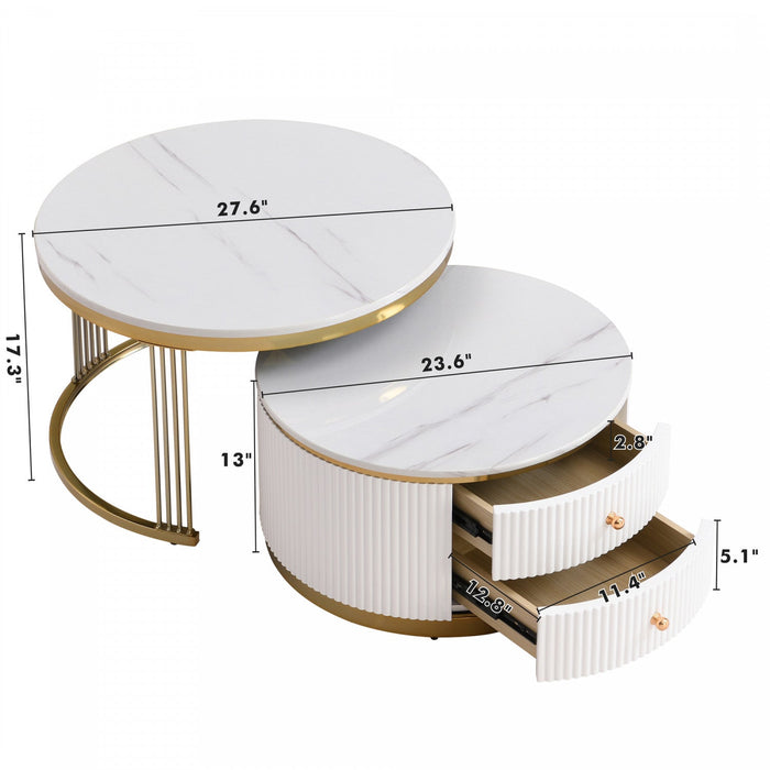 Thomas 27.6\" Modern Round Coffee Table With 2 Storage Drawers - White 