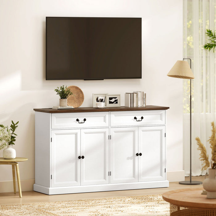 HOMCOM Buffet Cabinet with Charging Station, 55" Farmhouse Sideboard, White