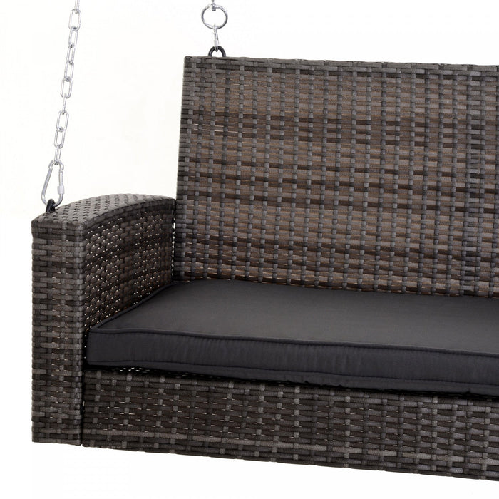 Outsunny 2-person Patio Porch Swing Chair, Outdoor Rattan Hanging Bench With Cushion & 7.2 Ft Steel 