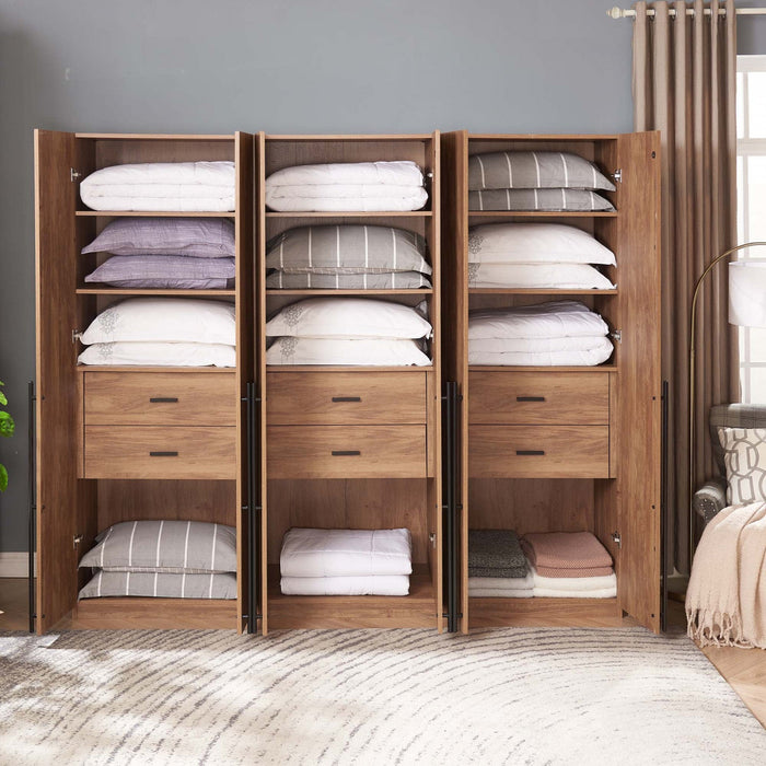 Lee Modern 32\" Wardrobe Closet in Golden Brown - Set of 3 Armoire 