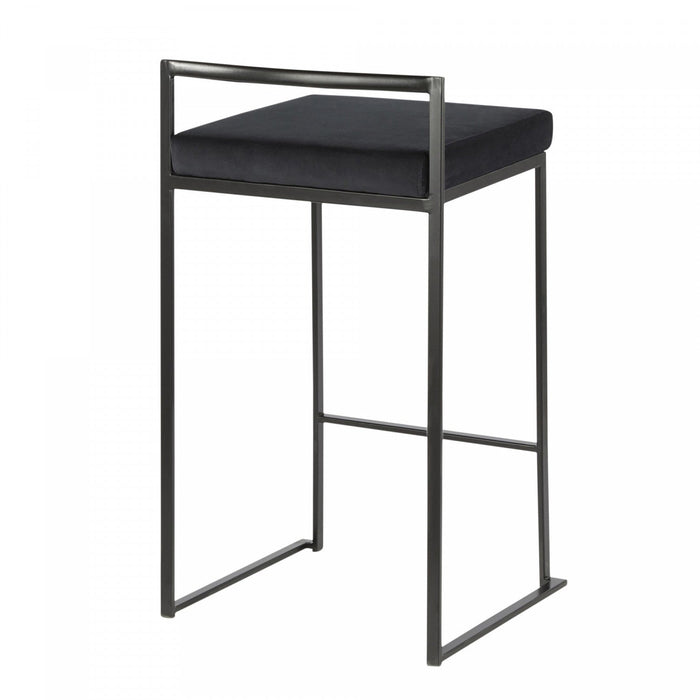 LumiSource Fuji Black Velvet Contemporary Stackable Counter-Height Stool - Set of 2