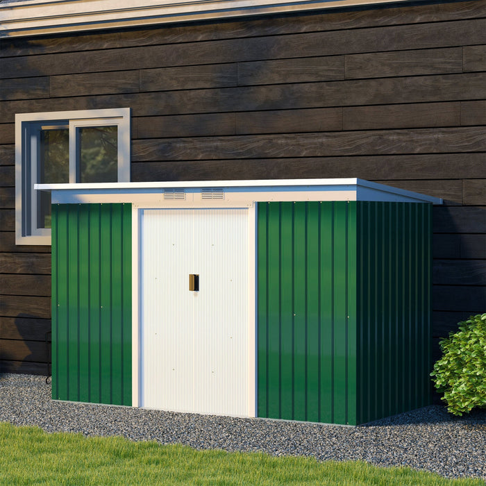 Outsunny 9'x4' Garden Storage Shed Galvanized Steel Tool House, Dark Green