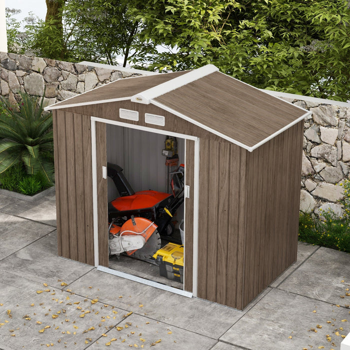 Outsunny 7' X 4' Garden Storage Shed W/ Foundation Kit And Double Doors Light Brown