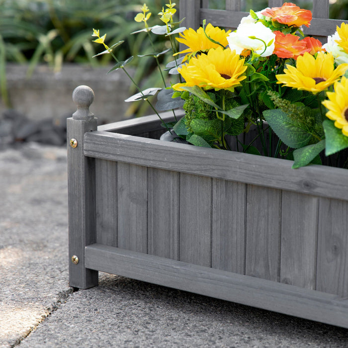 Outsunny Raised Garden Bed With Trellis For Climbing Vines, Wood Garden Planter Box, Free Standing F