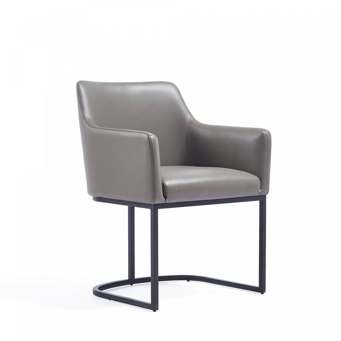 Serena Modern Metal Vegan Leather Armchair in Taupe - Set of 2 Dining Chair 