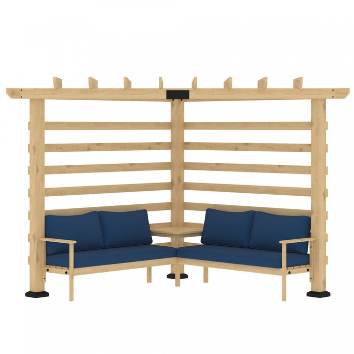 Outsunny 9' X 9' Corner Pergola With Conversation Set And Cushions, Fir Wood Outdoor Pergola With En
