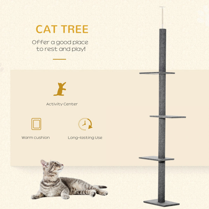 Pawhut 100\" Floor To Ceiling Cat Tree W/ 3 Perches Activity Center For Kittens Cat Tower Furniture, 