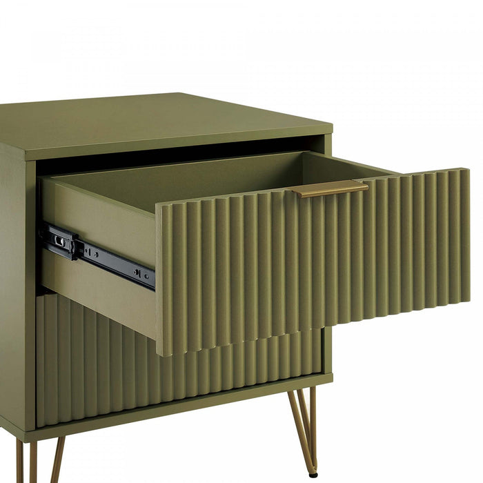 Dumbo Modern 20\" Fluted Nightstand in Olive Green (2-Drawer) 