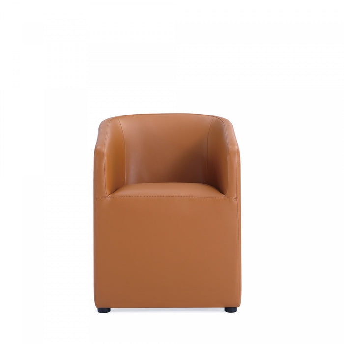 Anna Round Modern Vegan Leather Armchair in Saddle Brown - Set of 2 