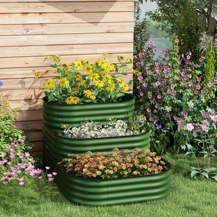 Outsunny 3-tier Raised Garden Bed Kit, 5.2x3.6x2.7ft Outdoor Galvanized Planter Box With Safety Edgi