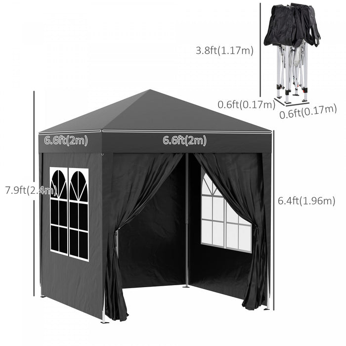 Outsunny 6.6'x6.6' Pop Up Gazebo Canopy Tent With Sidewalls, Instant Sun Shelter, With Carry Bag, Fo
