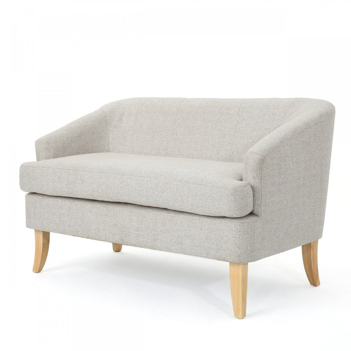 Zona Linen-look Fabric Loveseat With Flared Wood Legs - Beige 