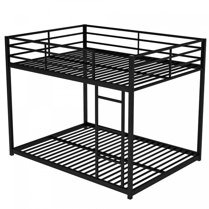 John Metal Low Bunk Bed with Ladder,Full over Full Size,Black  
