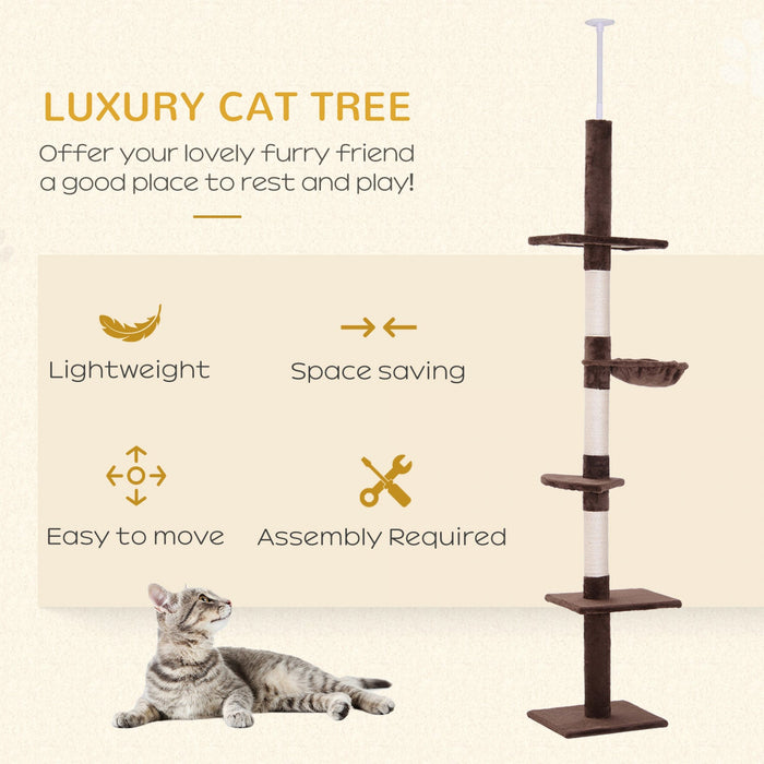 Pawhut 8.5ft Cat Climbing Tree 5-tier Kitty Activity Center Floor-to-ceiling Cat Climber Toy With Sc