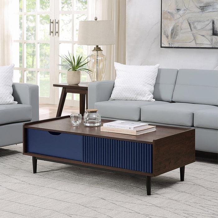 Duane Mid-Century Modern 2-Piece Coffee Table & End Table Set in Navy Blue 