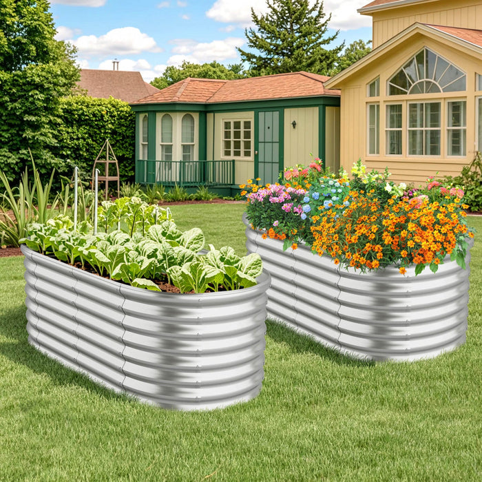 Costway 2 Pcs Raised Garden Bed Kit Planter Raised Garden Boxes Outdoor 65" X 32" X 24" Silver