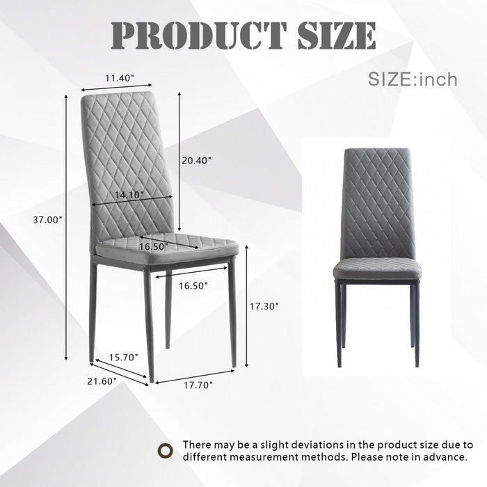Ava Modern Diamond Grid Pattern Dining Chair Set (6-Pack) with Fireproof Leather and Metal Frame,Grey  