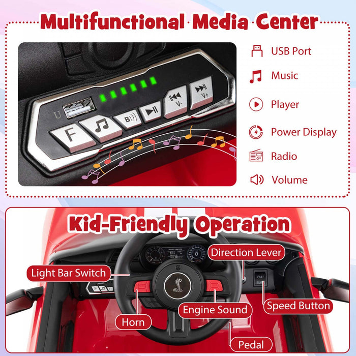 Costway 12v Licensed Ford Mustang Shelby Gt500 Kids Ride On Car With Remote Control Red