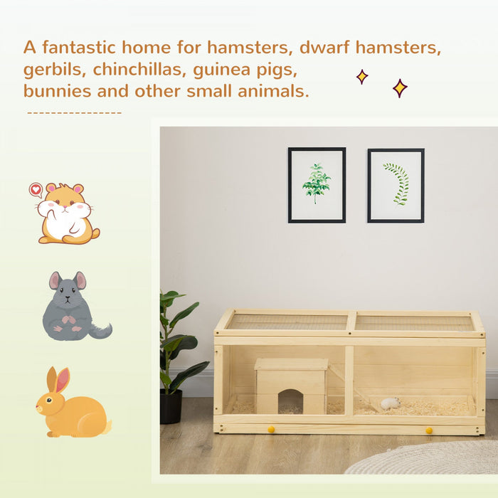 Pawhut Wooden Hamster Cage, Small Animals Kit Hutch, Exercise Play House For Dwarf Hamsters, Gerbils