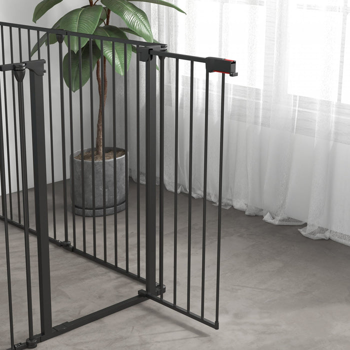 Pawhut 48inch 6-panel Dog Playpen, Foldable Dog Pen, Metal Rabbit Run, Pet Crate Fence With Door For
