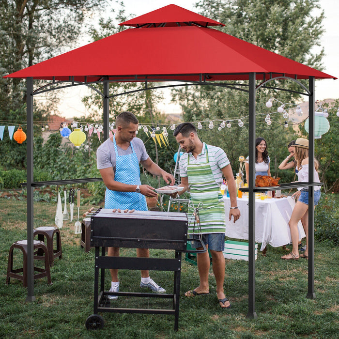 8' X 5' Bbq Grill Gazebo 2-tier Barbecue Canopy Vented Top Shelves Shelter Wine